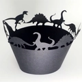 Contours de cupcakes dinosaures en papier noir découpés au laser pour fête d'anniversaire - 5cm / Noir Perlé