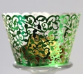 Close-up of laser-cut green metallic cupcake wrapper with intricate vine patterns - 5cm / Reflective Green