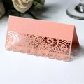 Elegant peach pink laser-cut lace place card made of premium pearlescent paper - Pink