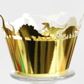 Caissettes à cupcakes dorées découpées au laser avec motifs de dinosaures et fini brillant - 5cm / Or Réfléchissant