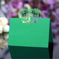 Green laser-cut place card featuring elegant birds and floral openwork design - Dark Green