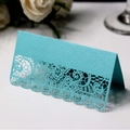 Tiffany blue laser-cut place card with elegant lace pattern and pearlescent finish - Tiffany Blue