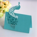 Teal laser-cut peacock place card made of premium cardstock for wedding table setting - Tiffany Blue