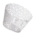 Intricate laser-cut white cupcake wrappers with elegant European scroll patterns - White