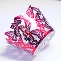 Laser-cut butterfly cupcake wrappers with elegant magenta and purple gradient design - Reflective Bright Red