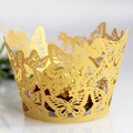 Golden laser-cut butterfly cupcake wrapper lace for wedding and party cake decorations - Gold
