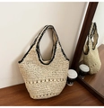 Borsa tote in paglia beige con cuciture nere e motivo decorativo a trama aperta - Bianco Sporco