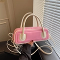 Bolso baguette en rosa y beige con asas dobles y correa de hombro desmontable - Rosa