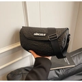 Minimalist black pleated saddle bag with wide shoulder strap and brand logo - Black