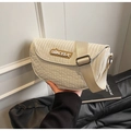 Quilted cream saddle shoulder bag with wide strap and parallel stitching texture - Off White
