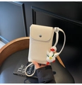 Mini borsa beige a tracolla in pelle per cellulare con simpatico ciondolo a forma di oca - Bianco con ciondolo
