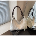 Borsa tote bianca in jacquard a farfalla con perline di legno e nappe laterali eleganti - Bianco Sporco