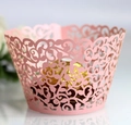 Laser-cut light pink cupcake wrapper featuring intricate vine patterns for decorations - 5cm / Pink
