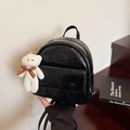 Mini black backpack in crinkled patent leather with a cute plush bear charm - Black