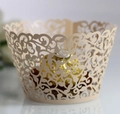 Elegant laser-cut vine lace cupcake wrapper in champagne beige for wedding dessert decor - 5cm / Jade Color