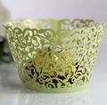 Light green laser-cut cupcake wrapper with elegant vine hollow pattern for party - 5cm / Emerald Green
