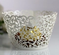 Elegant white laser cut lace cupcake wrapper with vine hollow design for wedding decor - 5cm / Cream