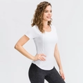 T-shirt de yoga blanc pour femme, coupe slim avec empiècements mesh et col rond - S / Blanc