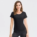 T-shirt de yoga noir pour femme, coupe ajustée en tissu extensible respirant - S / Noir