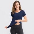 T-shirt de yoga bleu marine pour femme, coupe ajustée, haute élasticité et séchage rapide - S / Bleu Marine