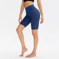 Pantaloncini yoga vita alta blu scuro con texture a nido d'ape e vestibilità elastica - S / Blu
