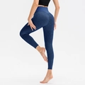 Navy blue honeycomb high-waisted yoga leggings with peach-lift scrunch effect - S / Blue