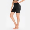 Women's high waist yoga shorts in black with compression fit and peach lift effect - S / Black