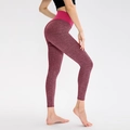 High waist honeycomb yoga pants in rose red color with scrunch butt lifting effect - S / Rose Red