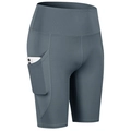 Pantaloncini yoga grigi a vita alta con tasca laterale e smartphone per lo stoccaggio - S / Grigio