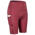 Pantaloncini yoga bordeaux a vita alta da donna con tasca laterale per smartphone - S / Borgogna