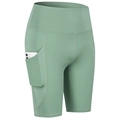 Pantaloncini da yoga a vita alta verde menta da donna con tasca laterale per cellulare - Taglia S / Pantaloni e gonne / Verde Muschio