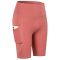 Pantaloncini fitness a vita alta arancione corallo con tasca laterale per cellulare - S / Rosso Ibisco
