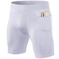 Men's white compression shorts with high-waist band and functional zipper phone pocket - S / Bottoms / White