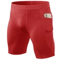 Pantalón corto de compresión rojo para hombre con tejido elástico y bolsillo lateral - S / Rojo