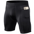 Men's black compression shorts with side zipper pocket for smartphone storage - S / Bottoms / Black
