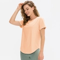 T-shirt de yoga ample pour femme couleur pêche en tissu respirant à séchage rapide - S / Abricot