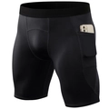Pantalones cortos de compresión negros para hombre con un práctico bolsillo para el móvil - S / Negro