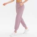 Women's loose high-waist yoga joggers in lotus pink with white drawstring and pockets - S / Pink Purple