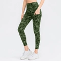 Women's high waisted camo yoga leggings with side pockets in green forest pattern - XS / Dark Army Green Camo