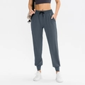 Women's dark grey-blue drawstring joggers with elastic waist and side pockets - S / Bottoms / Gray