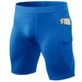 Men's blue compression sports shorts with a functional side pocket for phone storage - Light Blue