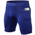 Pantalones cortos fitness de compresión azul real con bolsillo con cremallera para móvil - Azul marino