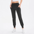 Damen Yoga-Jogginghose mit hoher Taille und Taschen, schwarze elastische Trainingshose - S / Schwarz