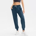 Women's dark teal drawstring joggers with elastic high waist and ribbed cuffs - S / Bottoms / Aquamarine