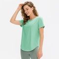 Women's loose-fit breathable mint green yoga t-shirt with curved hem for fitness - S / Green