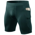 Men's dark green compression running shorts with elastic waistband and phone side pocket - Dark Ink Green