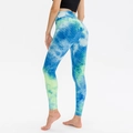 High-waist blue and green tie-dye yoga leggings with honeycomb texture and scrunch butt - S / Bottoms / Tie-dye Blue/Yellow/White