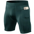 Pantalón corto de compresión verde oscuro para hombre con bolsillo lateral móvil - Verde Muy Oscuro