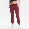 Women's burgundy drawstring joggers with high-waist elastic band and side pockets - S / Bottoms / Burgundy