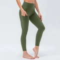 Olive green high waist yoga leggings with side pockets and bum lift design - XS / Olive Green